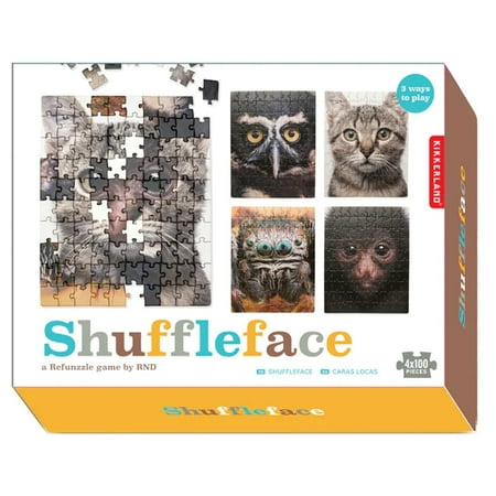 UPC: 0612615107120 | Kikkerland 4 Set of 100 Piece Original Shuffleface Animal Jigsaw Puzzles Game Ages 3+ Kids to Adult