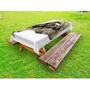 Sloth Outdoor Tablecloth, Sweetly Smiling Jungle Animals Lying Down with Crossed Legs Tropic Fauna Sketch, Decorative Washable Fabric Picnic Tablecloth, 58 X 104 Inches, Ivory Black, by Ambesonne