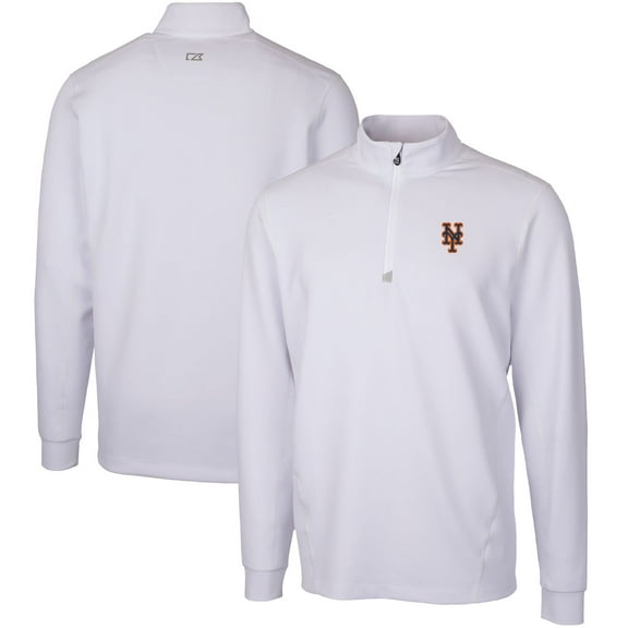 Men's Cutter & Buck  White New York Mets Traverse Stretch Quarter-Zip Pullover Top