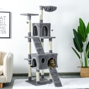 PAWZ Road 64.2" Cat Tree with 2 Condos and 2 Perches, Kitty Climber Tower Furniture,Gray