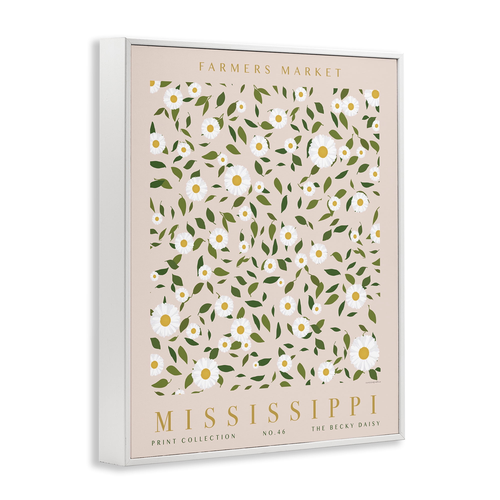 Stupell Industries Mississippi Daisy Pattern Typography Painting White Framed Art Print Wall Art, 24 x 30