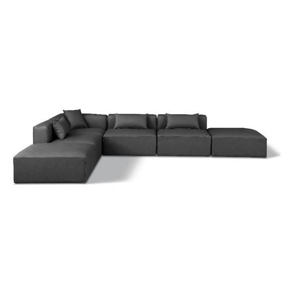 Meridian Furniture Cube Grey Vegan Leather 6-Pc. L-Shaped Modular Sectional