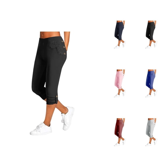 Capri Pants for Women 2025 High Waisted Stretch Slim Fit Button Yoga Fitness Capris Leggings Womens Cropped Pants