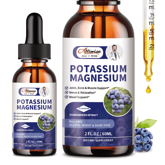 Potassium Magnesium Supplement Liquid - High Absorption Magnesium Complex & Potassium Plus Calcium, Vitamin D3, Zinc for Bone, Energy, Immune Support - Sugar Free & Vegan, 2 fl oz