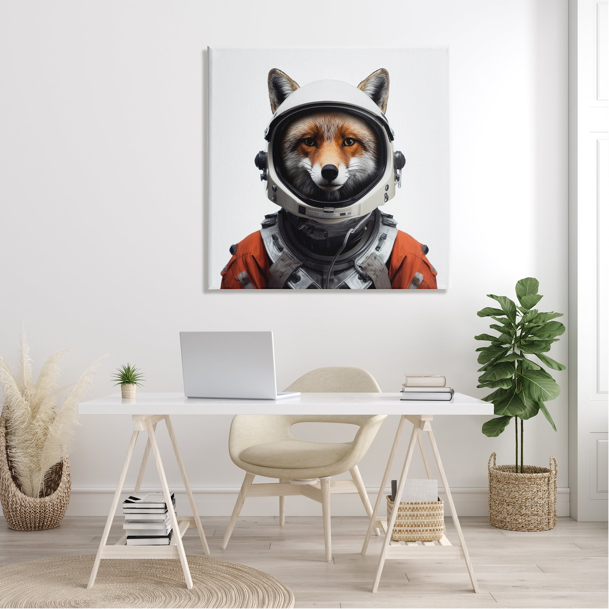 Stupell Industries Fox in Space Suit Animals & Insects Painting Gallery Wrapped Canvas Art Print Wall Art, 36 x 36