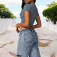 thumbnail image 5 of Women's Athletic Short Sleeve Crop Top with Stretch Fit and Crew Neck Design- Small, Blue, 5 of 6