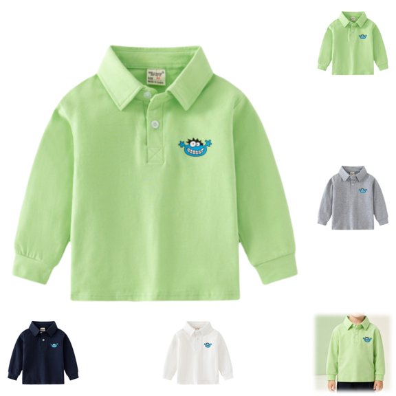 YOUYEDIAN Back to School Boys Polo Shirt Kids Long Sleeve Collared School Uniform Toddler Soft Cotton Shirts