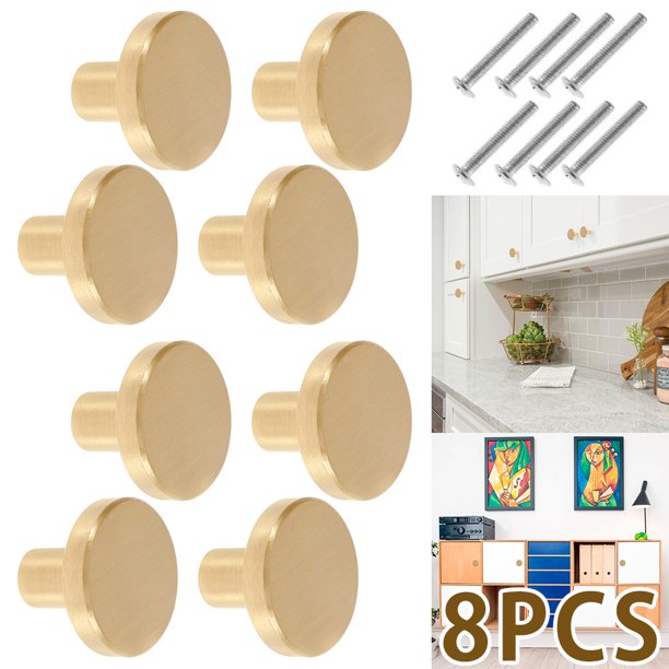 Everso 8 Pcs Gold Drawer Knobs Solid Knobs Round Cupboard Knobs
