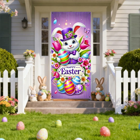 Yusimy Easter Door Curtain Polyester Material for Large Party Supplies Room Garden Wall Decor Holiday Decor Background Banner