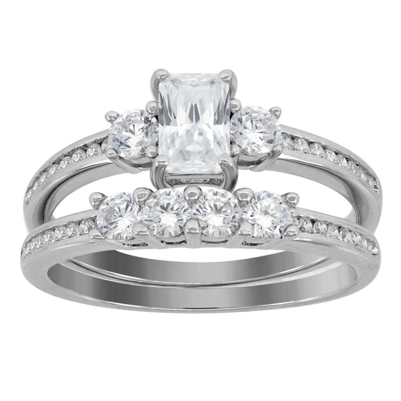 925 Sterling Silver Womens Cubic Zirconia Princess-cut Center Stone Bridal Set Wedding Engagement Ring Band Size 8 Engag