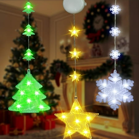 

Battery Powered Christmas Window Lights - Tree&Snowflake&Star Decor with Suction Cup&Timer