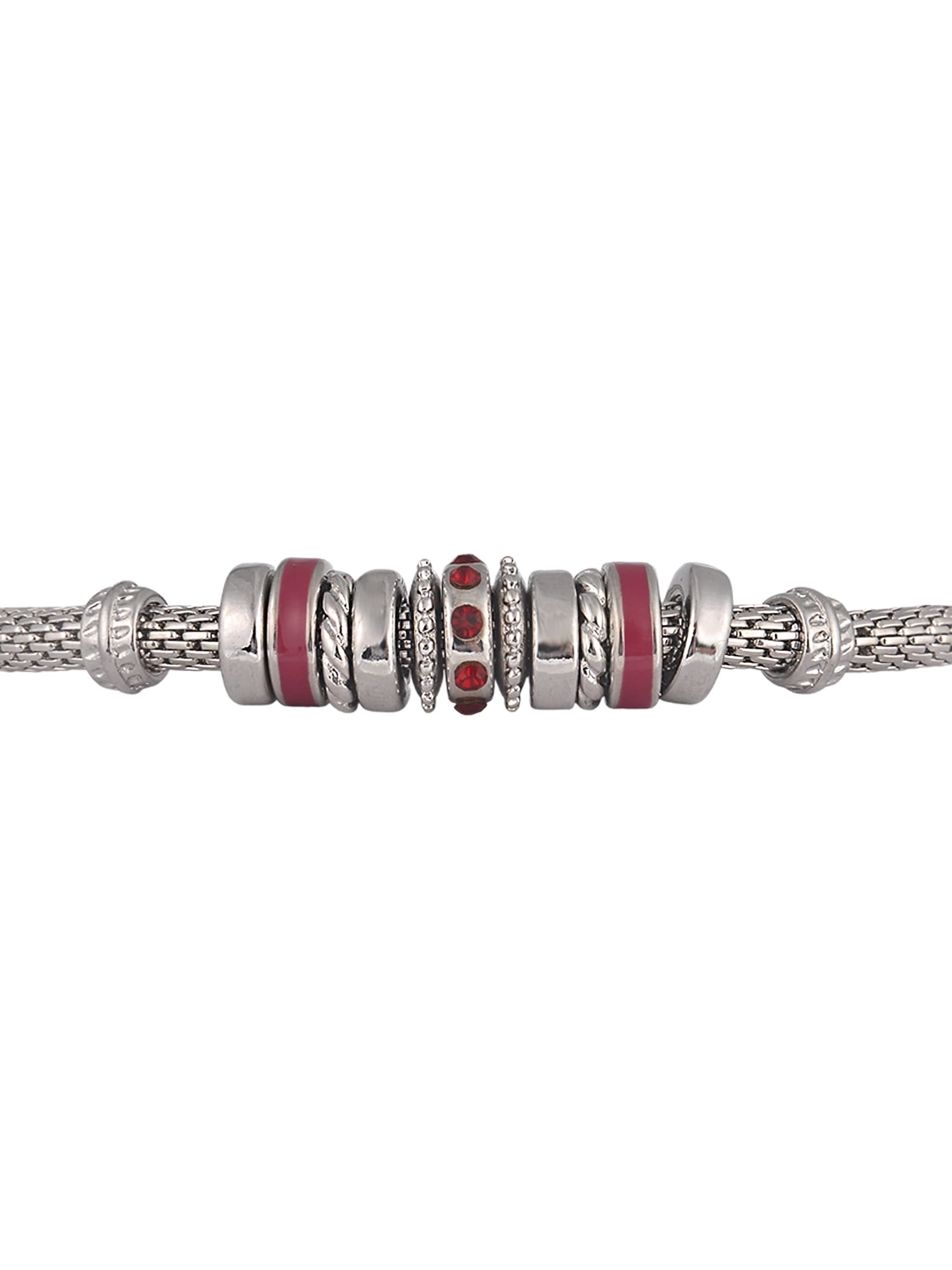 Time and Tru Silvertone Chain with Ruby Birthstone "July" Bracelet
