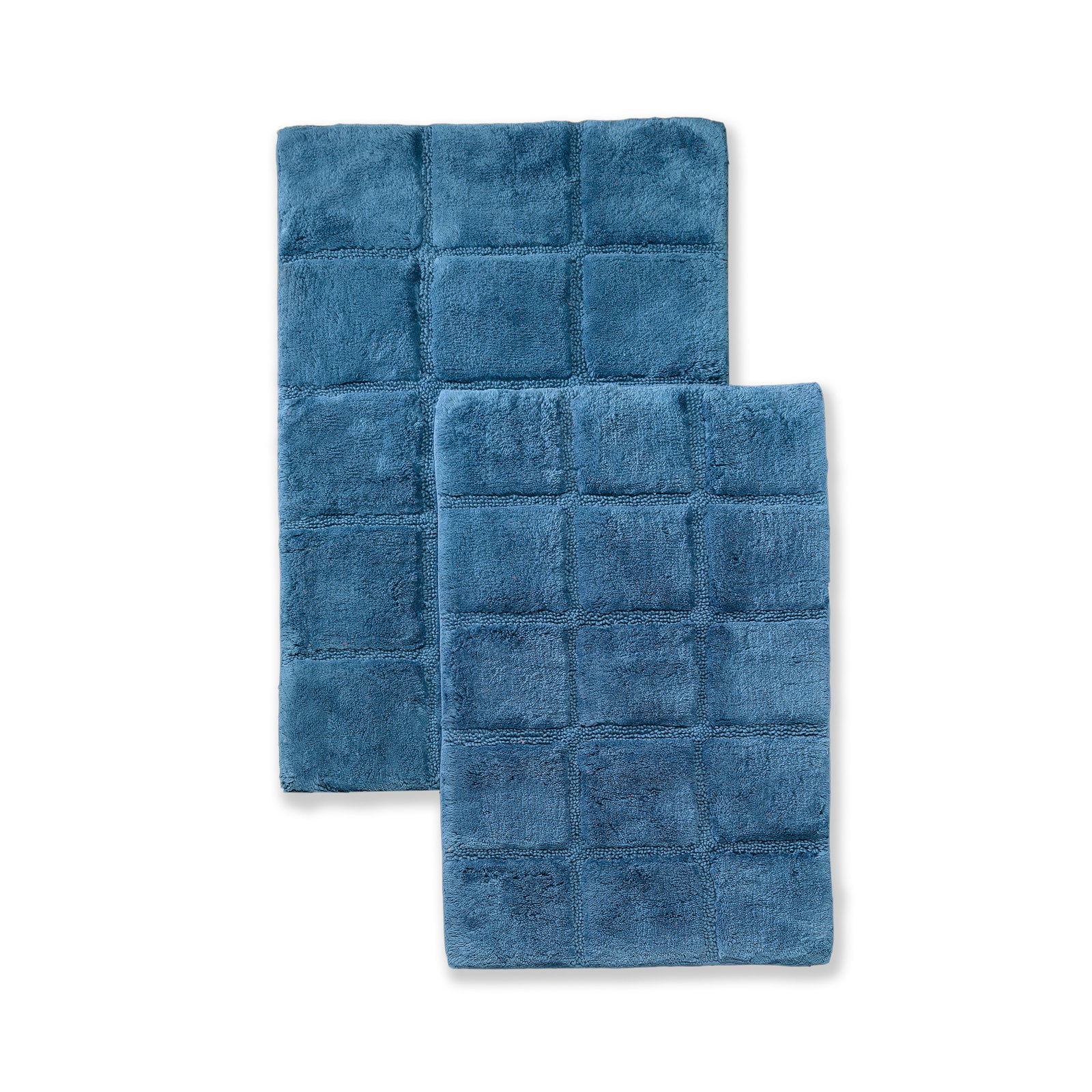 Superior Luxurious Cotton NonSkid 2Pc Checkered Bath Rug Set