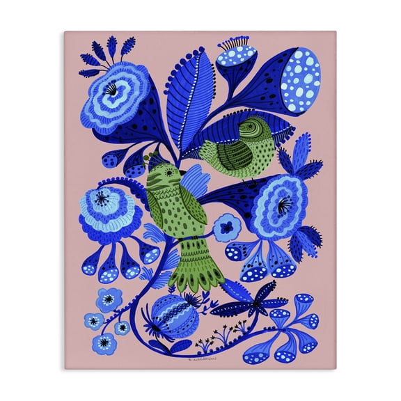 Stupell Industries Folk Style Birds in Nature Animals Painting Wrapped Canvas Canvas Art Print Wall Art, 16 x 20