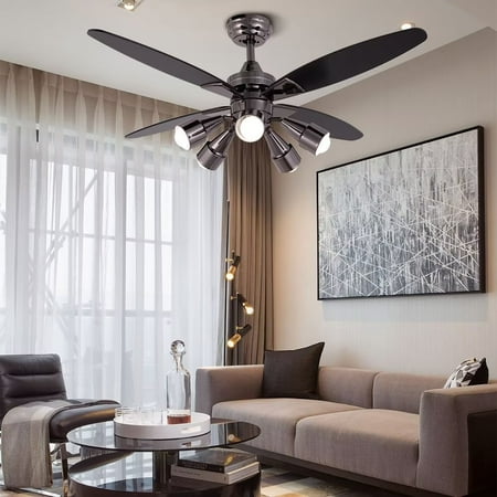 

Oukaning 48 inch Modern Butterfly Shape Fan Chandelier 360 Degree Rotate Lighting 3 Speeds Black