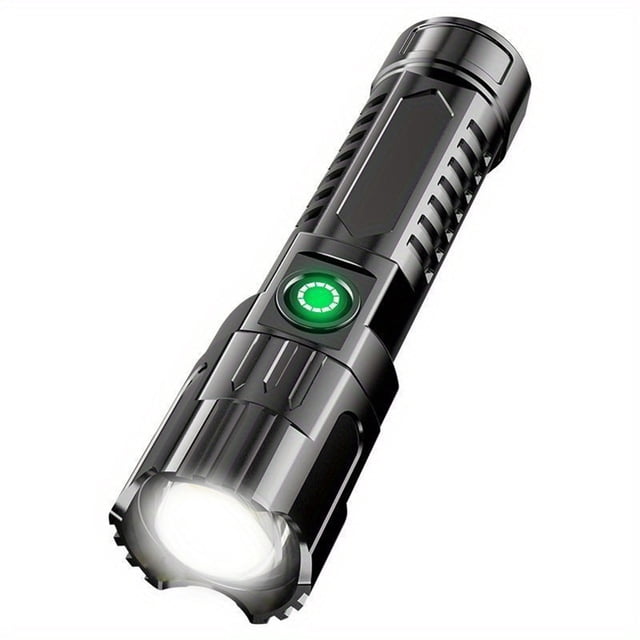 USB Rechargeable Flashlight with Telescopic Zoom Focus 100 to 200 Meter Range ABS Body Black