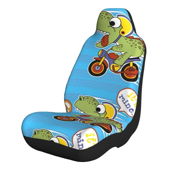 Naloa Dinosaur Riding a Motorcycle Car Seat Covers 2PCs Front Car Seat Covers Universal fit for Most Cars SUVs and Trucks - 1