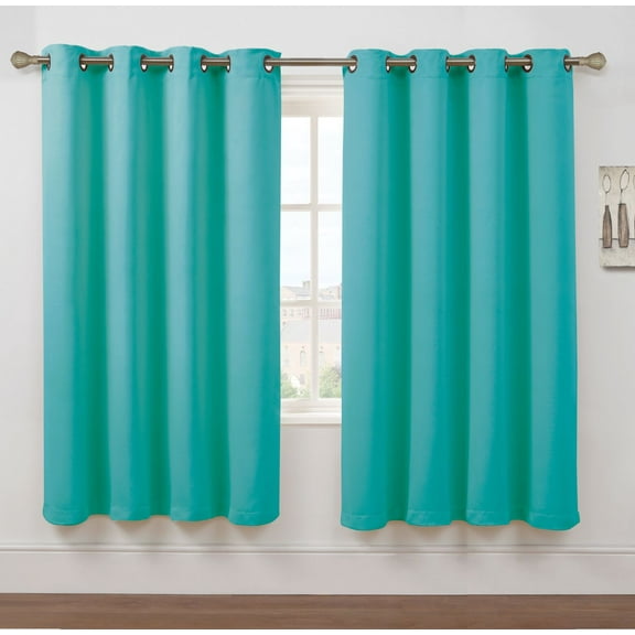 2 Pack: Hotel Thermal Grommet 100% Blackout Curtains - Aqua, 63 in. Length