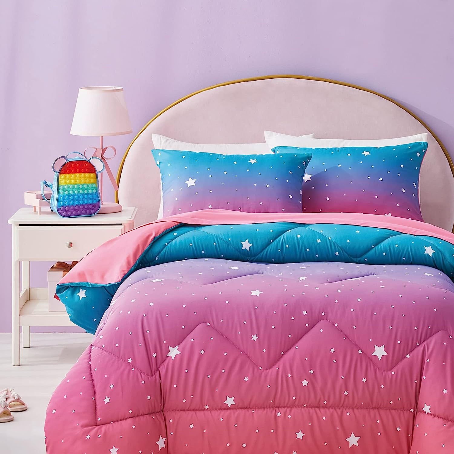 ART DEMO Rainbow Pastel Purple Comforter Sets for Teen Girls Full Size
