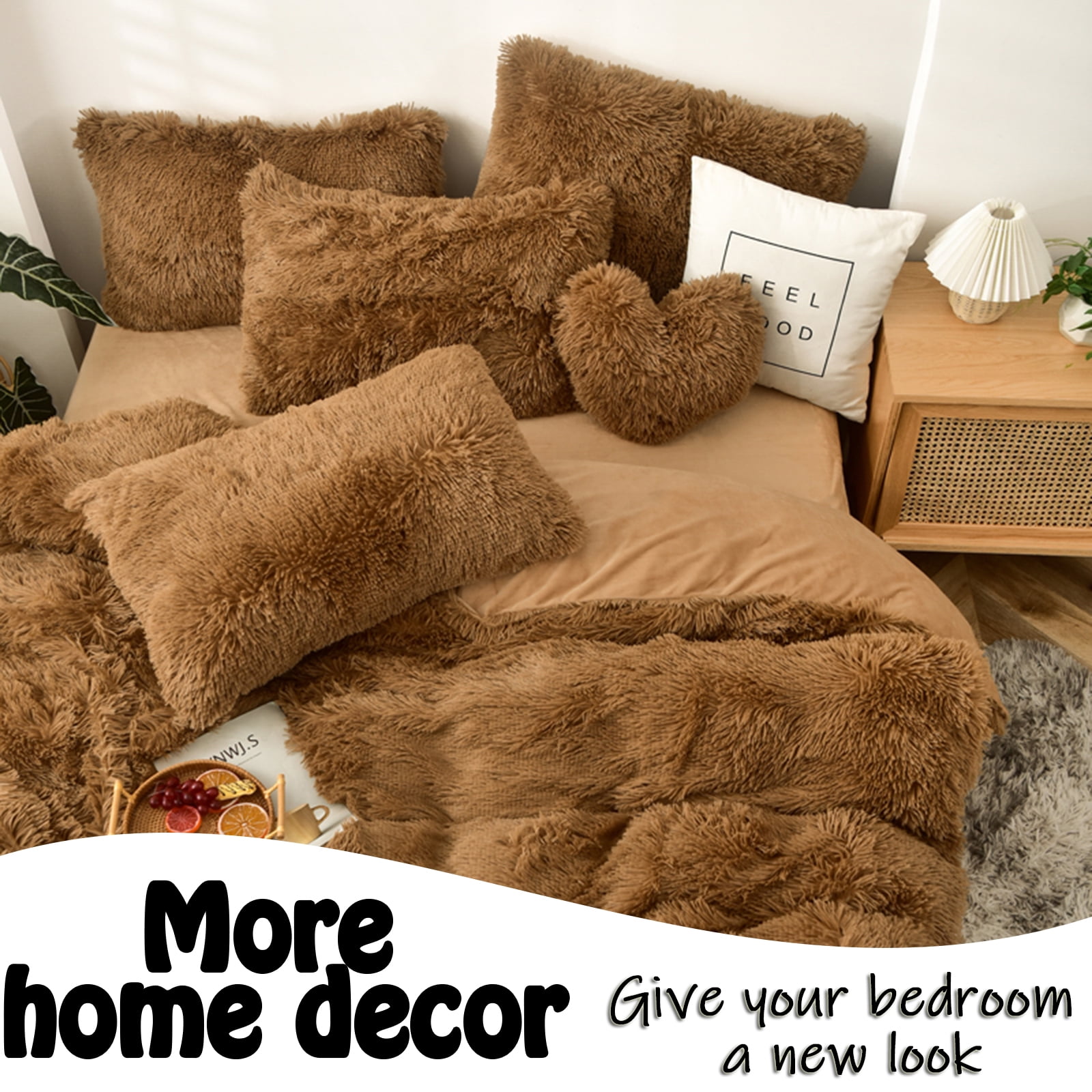 MorroMorn Fluffy Heart Throw Pillows, Shaggy Decorative Pillow for Sofa Couch Bed, Cute Room Decor Gifts for Women Girls Kids - Decorations for Valentines Day Mothers Day Christmas (Brown)