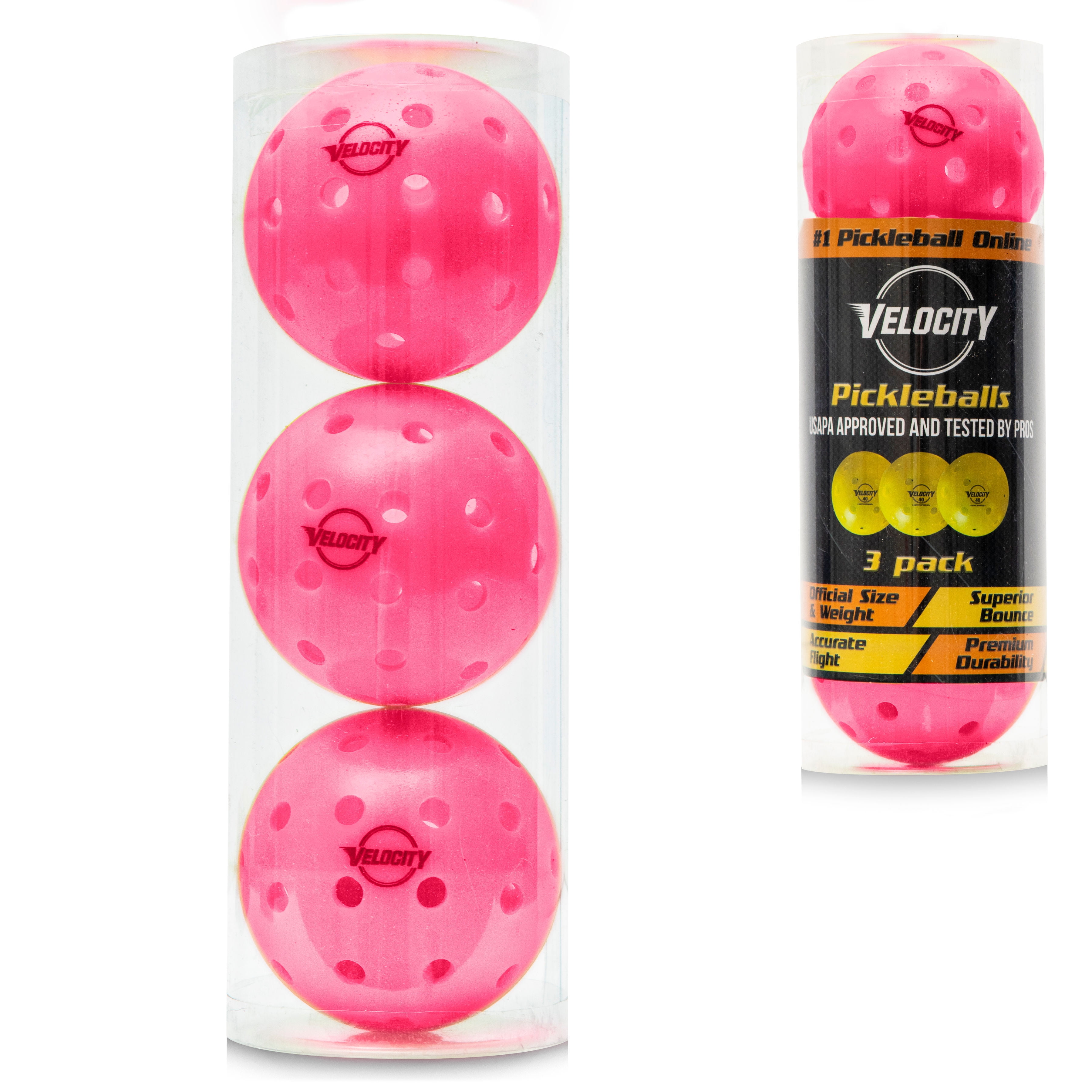 Velocity Outdoor 3 Pack Pink Pickleball Balls Official Size and