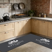 Kitchen Countertop L-Shaped Diatomaceous Floor Mat - Absorbent Oil-Resistant Knife and Fork Print Rug for Sink Area Kitchen Decor