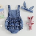 thumbnail image 5 of Douhoow Baby Girls Denim Rompers 6M 12M 18M 24M Flower Rabbit Embroidery Bodysuits Infant Sleeveless Straps Easter Jumpsuit Headband, 5 of 9