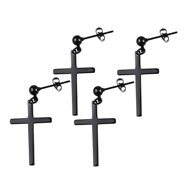 2 pares de pendientes crucifijo de material acero para mujer, colgante cruzado, joyería de oreja