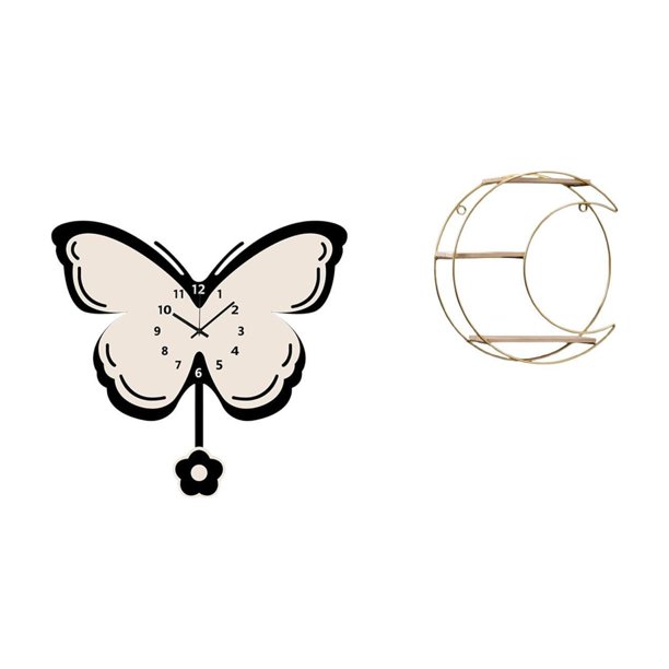 Reloj de pared,Reloj de pared para sala de estar,dormitorio,cocina,decoración de pared.,Estante de almacenamiento de pared,Estantería colgante de pared de metal de 3 niveles para decoración