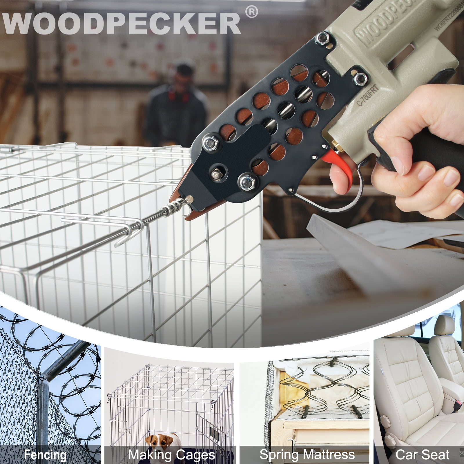 WOODPECKER Industrial Pneumatic Hog Ring Gun Type C C-760FRT Tying Chicken Cage