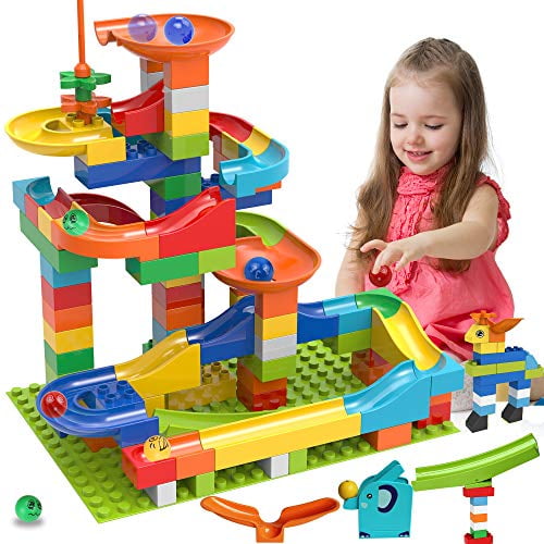 Marble Race Run Maze Ball Track Building Block Tower Kids DIY Construction Toy 