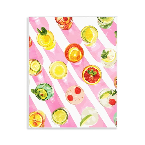 Stupell Industries Aerial Cocktails on Stripes Food & Beverage Painting Unframed Art Print Wall Art, 11 x 14