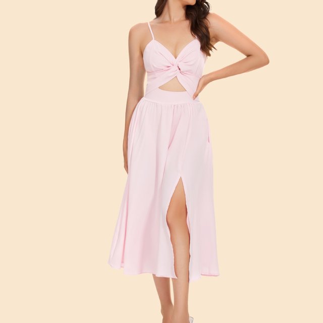 FcBaudy Camisole Sans Manches Robe Col en V, Robes d'Été pour Femmes, Robes de Mode pour Femmes Robe à Bretelles Colorées Col en V Robe pour Femmes