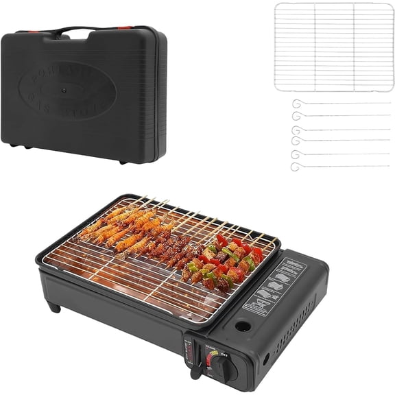 Portable Butane Grill & Stove with Carry Case, Dual Fuel Tabletop BBQ for Camping, Travel, Korean BBQ | High-Power Outdoor Gas Grill & Camping Stove
