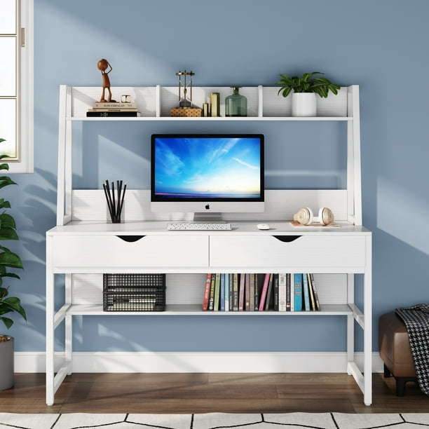 Tribesigns Computer Desk with Hutch & 2 Drawers & Bookshelf, 47-inch ...