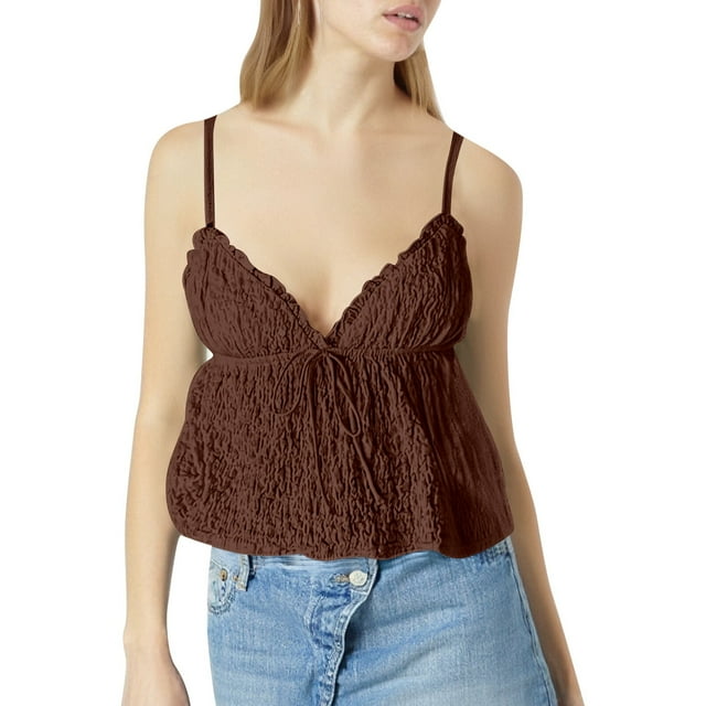 Camiseta sin mangas plisada con cuello en V para mujer - Blusa elegante de estilo francés, poliéster, tallas S-XL