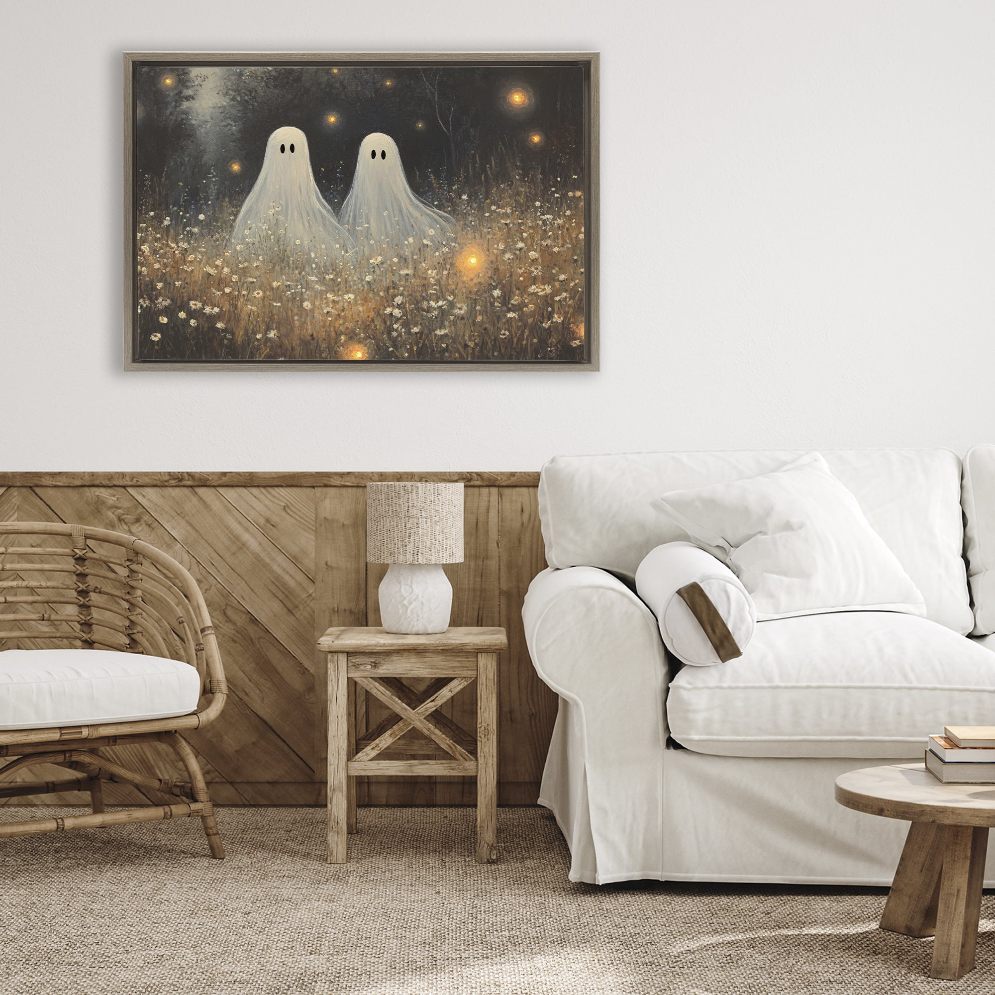 Stupell Industries Ethereal Ghost Twins Brown Framed Floater Canvas Wall Art, design by Jacky Ngan