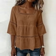 thumbnail image 5 of Edvintorg Blouses for Women Casual Square Neck 3/4 Sleeve Loose Cotton and Linen Pullover Tops Women Shirts Brown L, 5 of 6