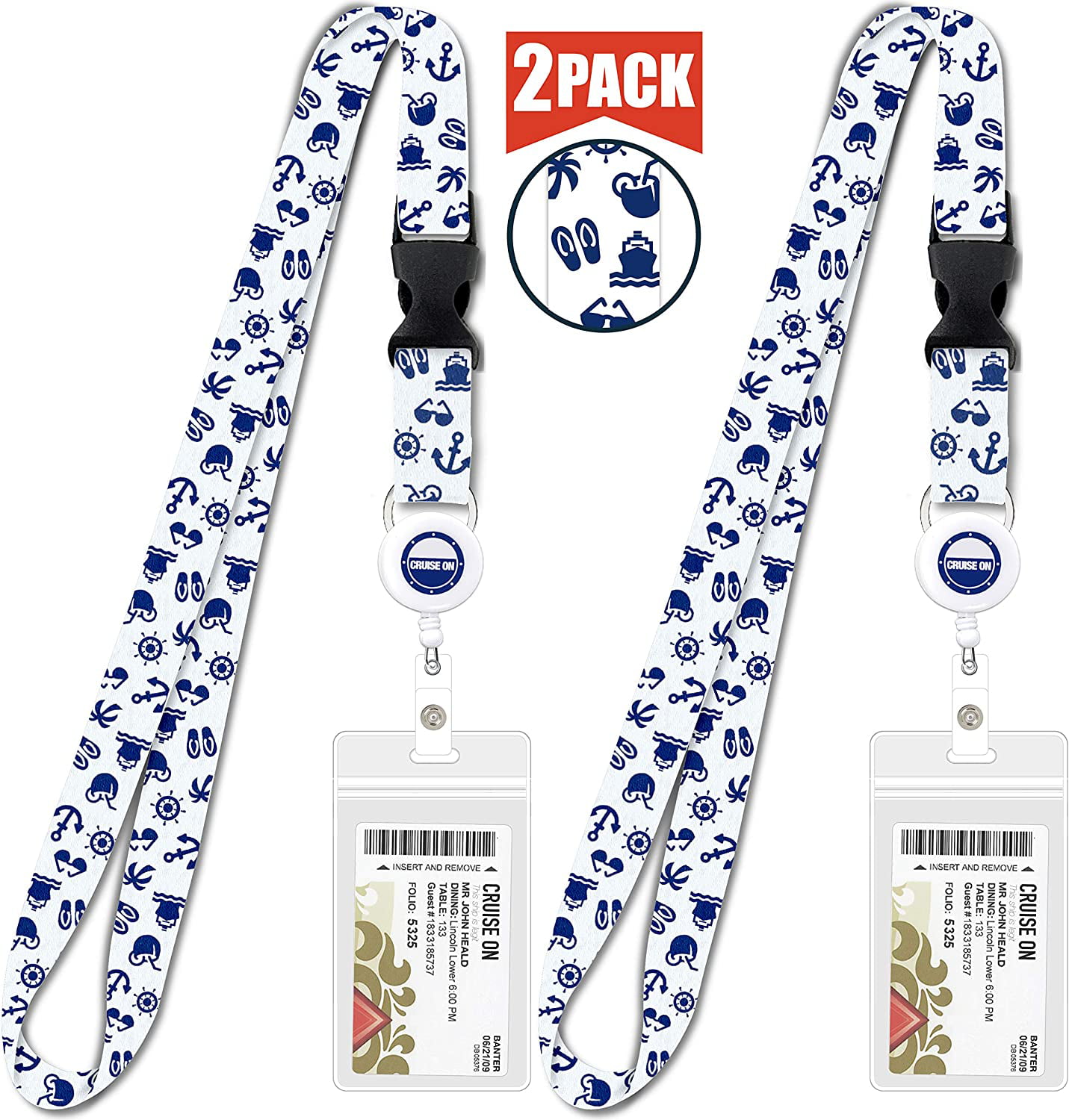 Odds Udfør kommando Cruise Lanyard for Ship Cards | 2 Pack Cruise Lanyards with ID Holder, Key  Card Retractable Badge & Waterproof Ship Card Holders - Walmart.com
