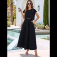 thumbnail image 4 of Conjunto de Falda de Verano para Mujer, 2 Piezas, Top de Corta, Cintura Elástica, Vestido con Bolsillos, Negro, Talla L, 4 of 9