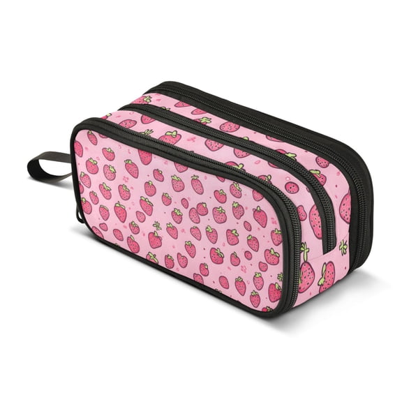 FORMRS Pencil Case with 3 Compartments Zipper Pouch, Elementary School Level and up, Strawberry Bliss