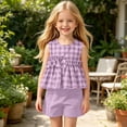 thumbnail image 2 of Yutgune Toddler Girl Cute Summer Outfits Plaid Sleeveless Tops and Shorts 2 Piece Set, 3-10 Years, 2 of 7