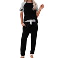 thumbnail image 1 of Traje de dos piezas deportivo informal de manga corta con rayas en contraste suelto a la moda para mujer Wmkox8yi  bvn2710, 1 of 8
