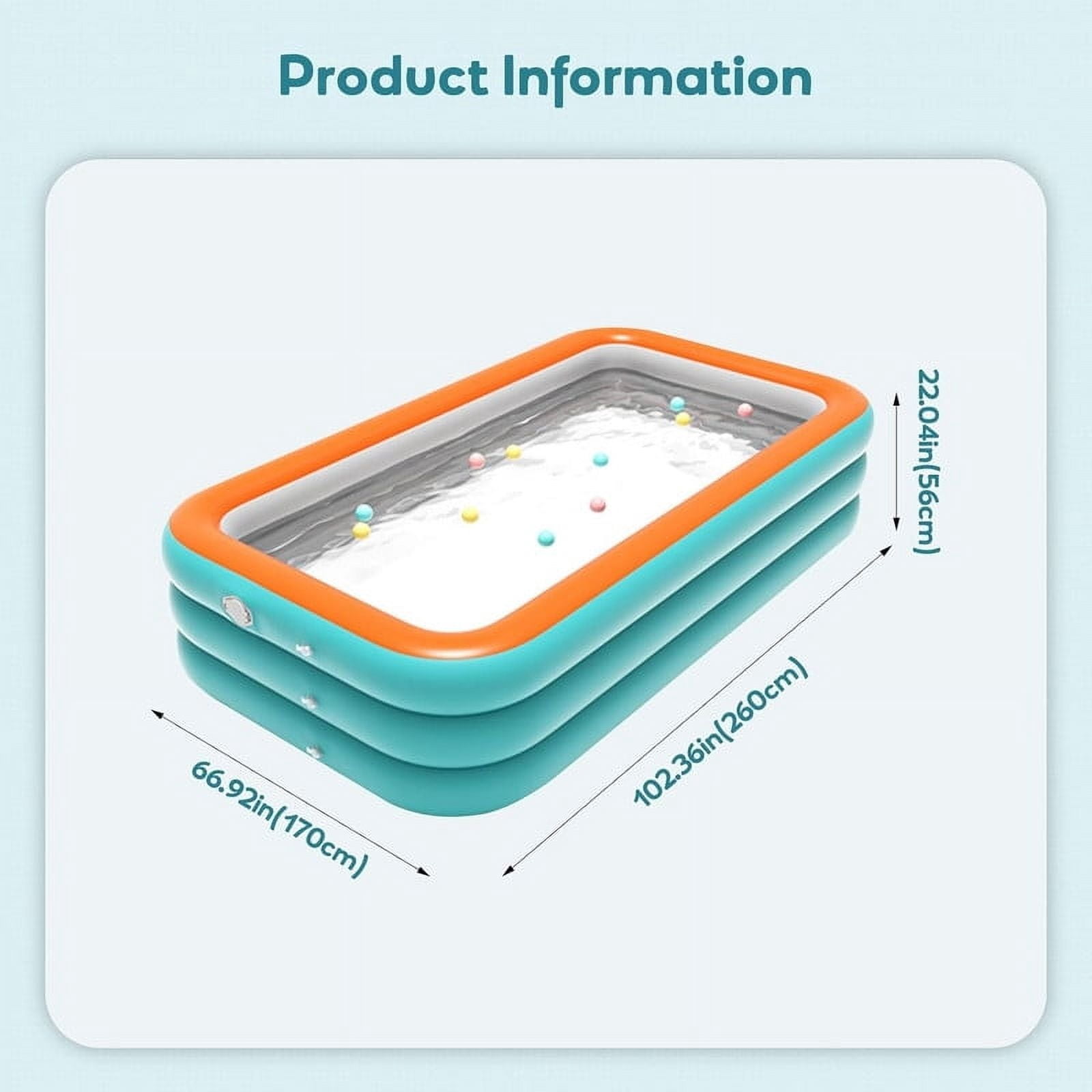 Inflatable Swimming Pools, Rectangular Inflatable Swimming Pool for Kids, Family Blow up Pool, Lounge Inflatable Pool for Backyard Garden Outdoor, Easy to Inflatable
