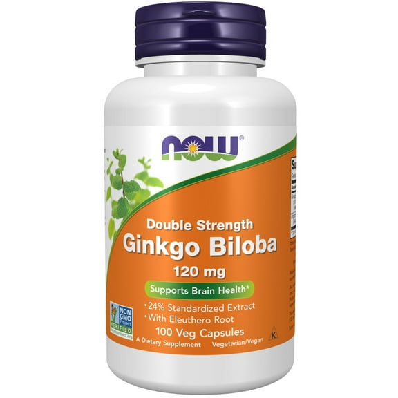NOW Supplements, Ginkgo Biloba 120 mg, Double Strength, Non-GMO Project Verified, 100 Veg Capsules