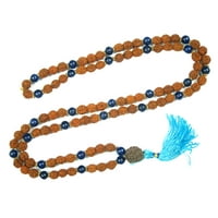 Mogul 108 knotted Mala Beads japa Rudraksha Blue Agate Tibet Buddhist Prayer Necklace