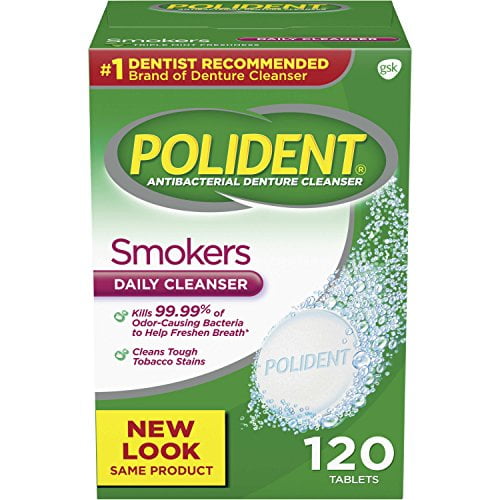 Polident Smokers Antibacterial Denture Cleanser Effervescent Tablets, 120 count