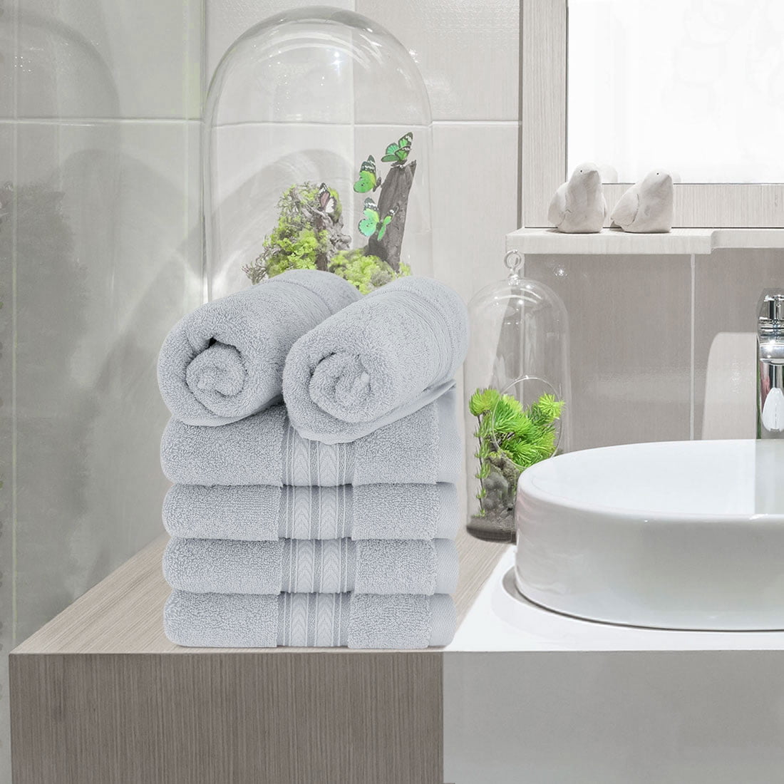 Unique Bargains 6-Pack 100% Cotton Absorbent Bathroom Towel Gray