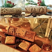 Nativity Rolling Pin Christmas Pattern Embossed Wooden 3D Springerle Pin Engraved Embossing with 9 Different for Baking