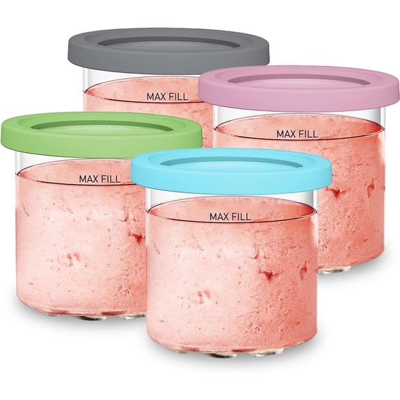 For Ninja Creami NC299AMZ & NC300s Series Ice Cream Makers, BPA-Free & Dishwasher Safe, 16 oz Pints with Lids 4 Pack - Assorted Colors